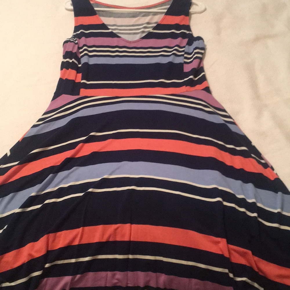 Navy, purple, coral & white stripped shift dress